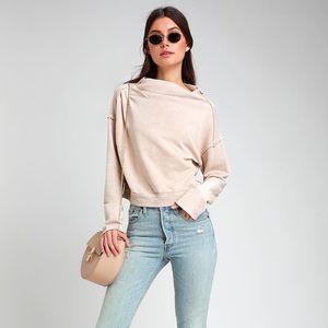 FREE PEOPLE OH MARLEY BEIGE PULLOVER SWEATSHIRT